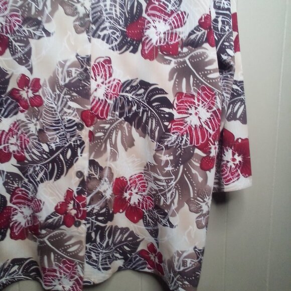 Allison Daley Blouse 16 Button Up 3/4 Sleeve Textured Floral Brown Red - Picture 8 of 13